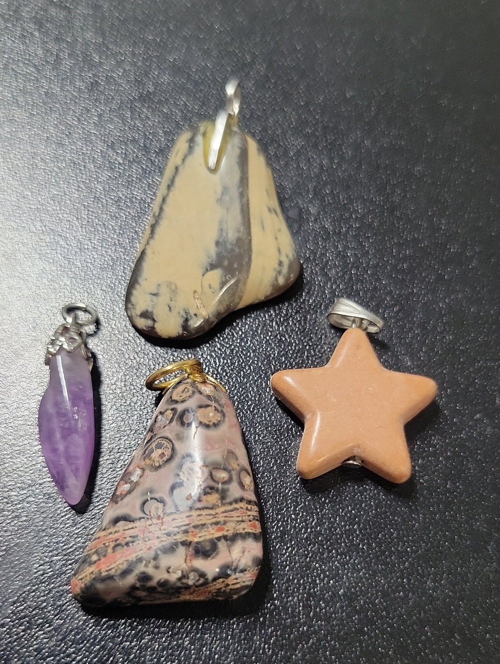 Women’s Natural Stone Star and Pendant Necklace Set - Beige, Pink, Purple